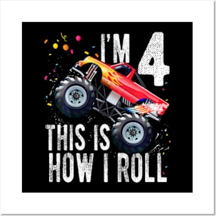 Kids Year Old 4th Birthday Boy Monster Truck Car T Posters and Art